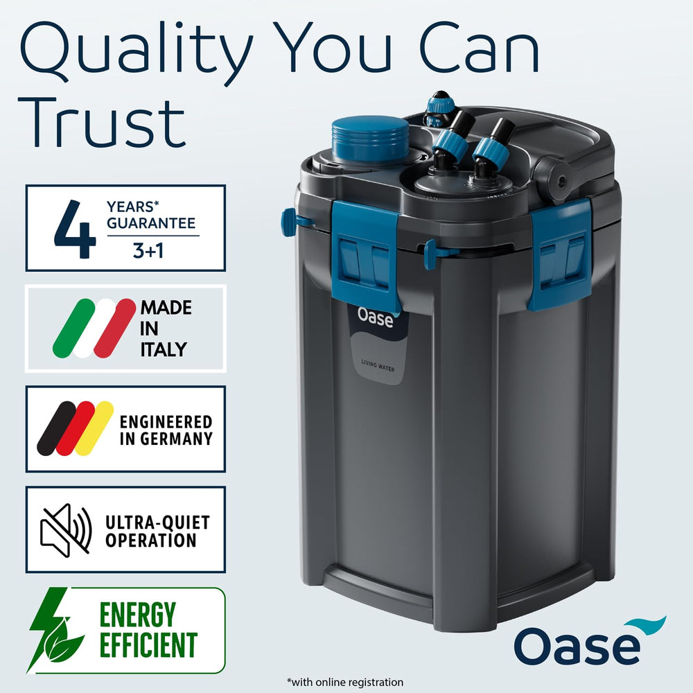 OASE BioMaster 2 Thermo 600 aquastop locks minimize spills during service.