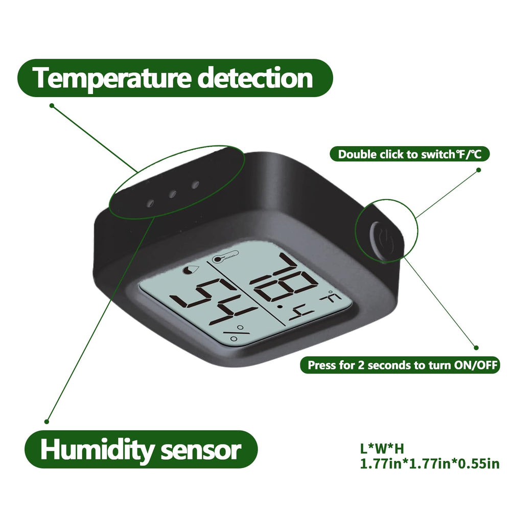 Oasirep digital LCD display provides quick temperature and humidity readings at a glance.
