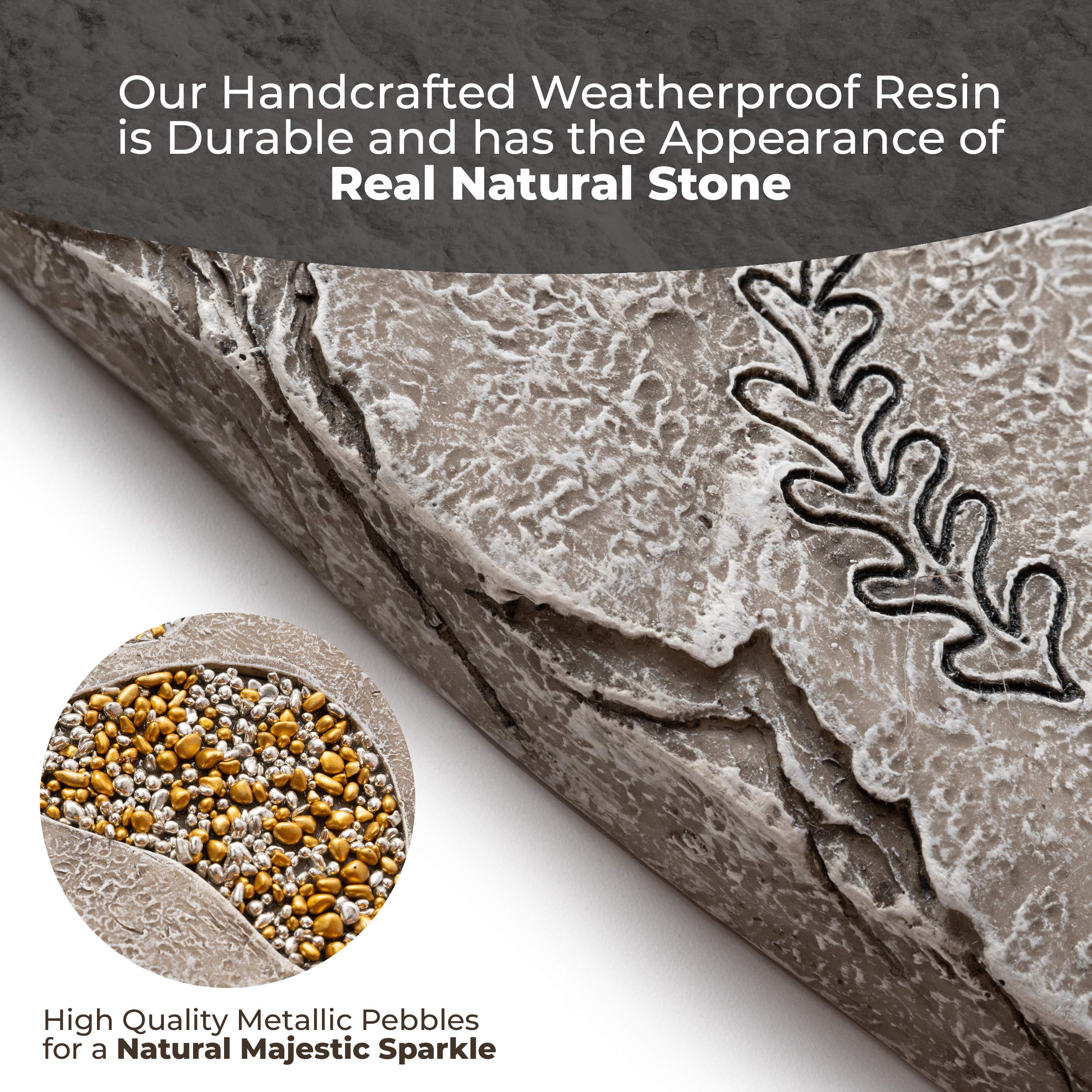 OBSI memorial stone features metallic pebbles that shimmer in the sun, adding a timeless touch.