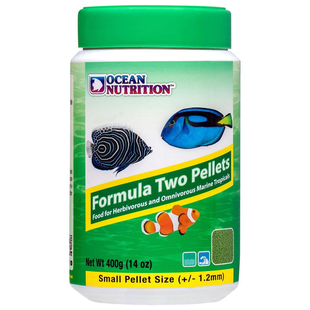 Ocean Nutrition Formula Two Pellets packaging shows an oxygen-free pouch for freshness.