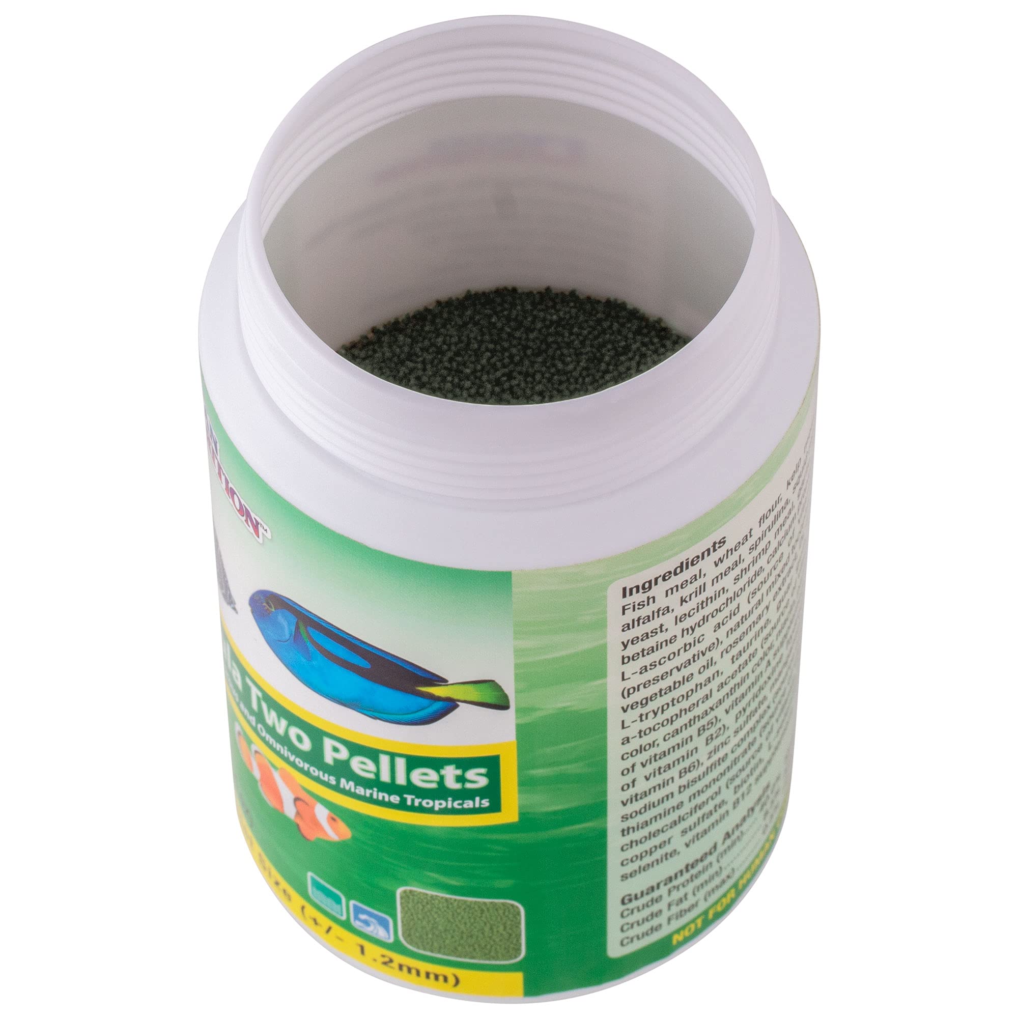 Ocean Nutrition Formula Two Pellets being poured from bottle for convenient feeding.