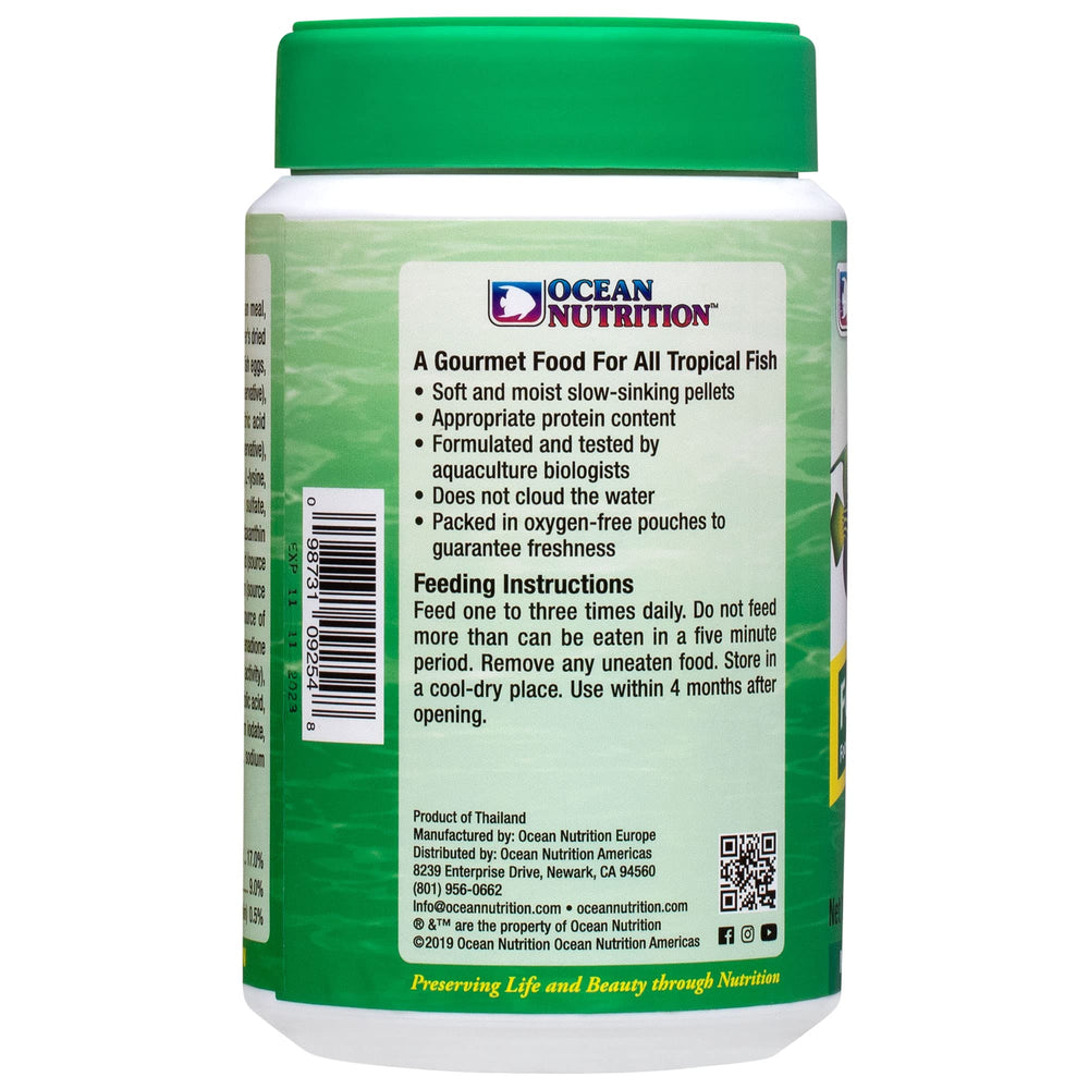 Spirulina and kelp ingredients visible in Formula Two pellets.