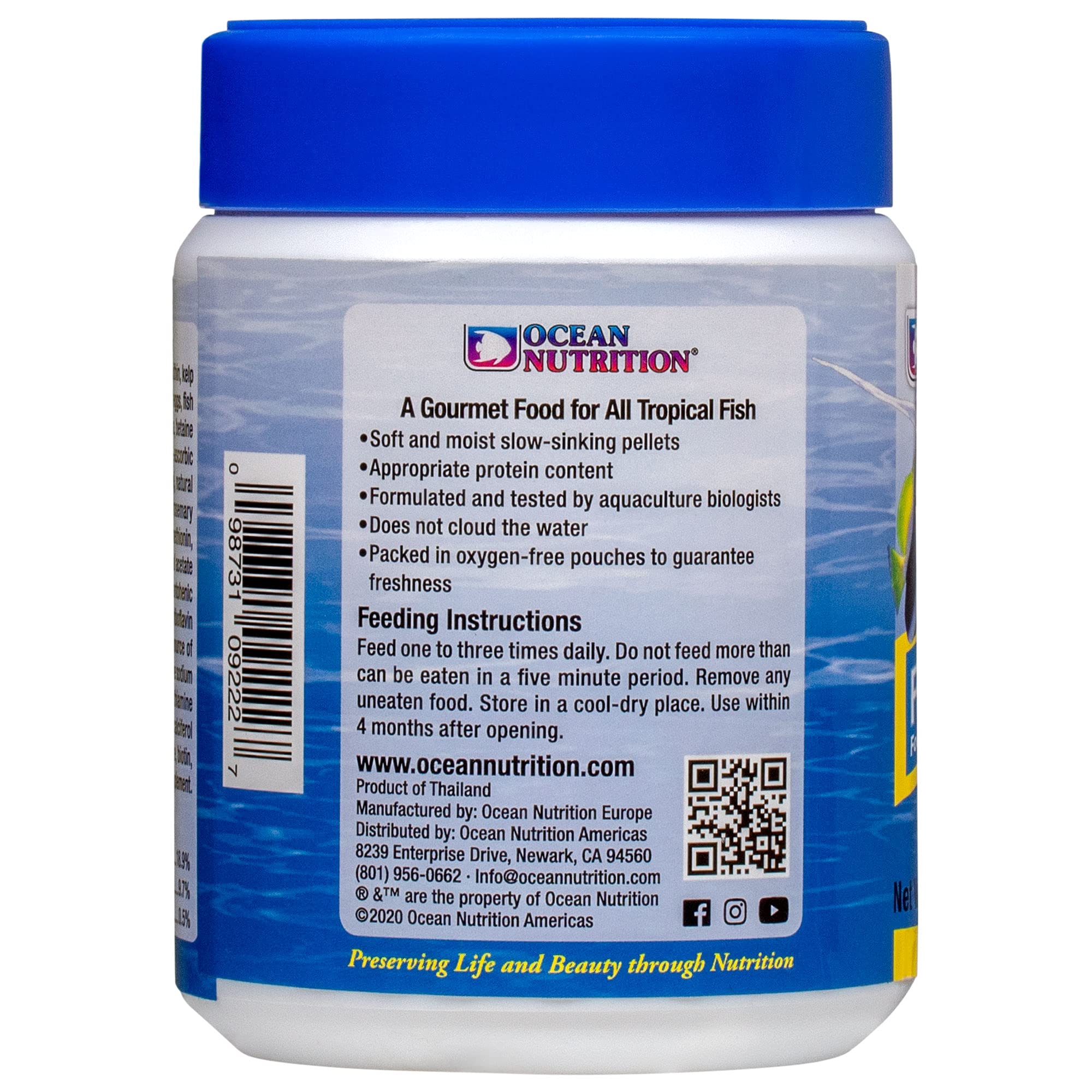 Ocean Nutrition guppy-friendly pellets are ideal for small, active guppies.