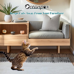 OCEANPAX deterrent strips on balcony railing deter cats from edges.
