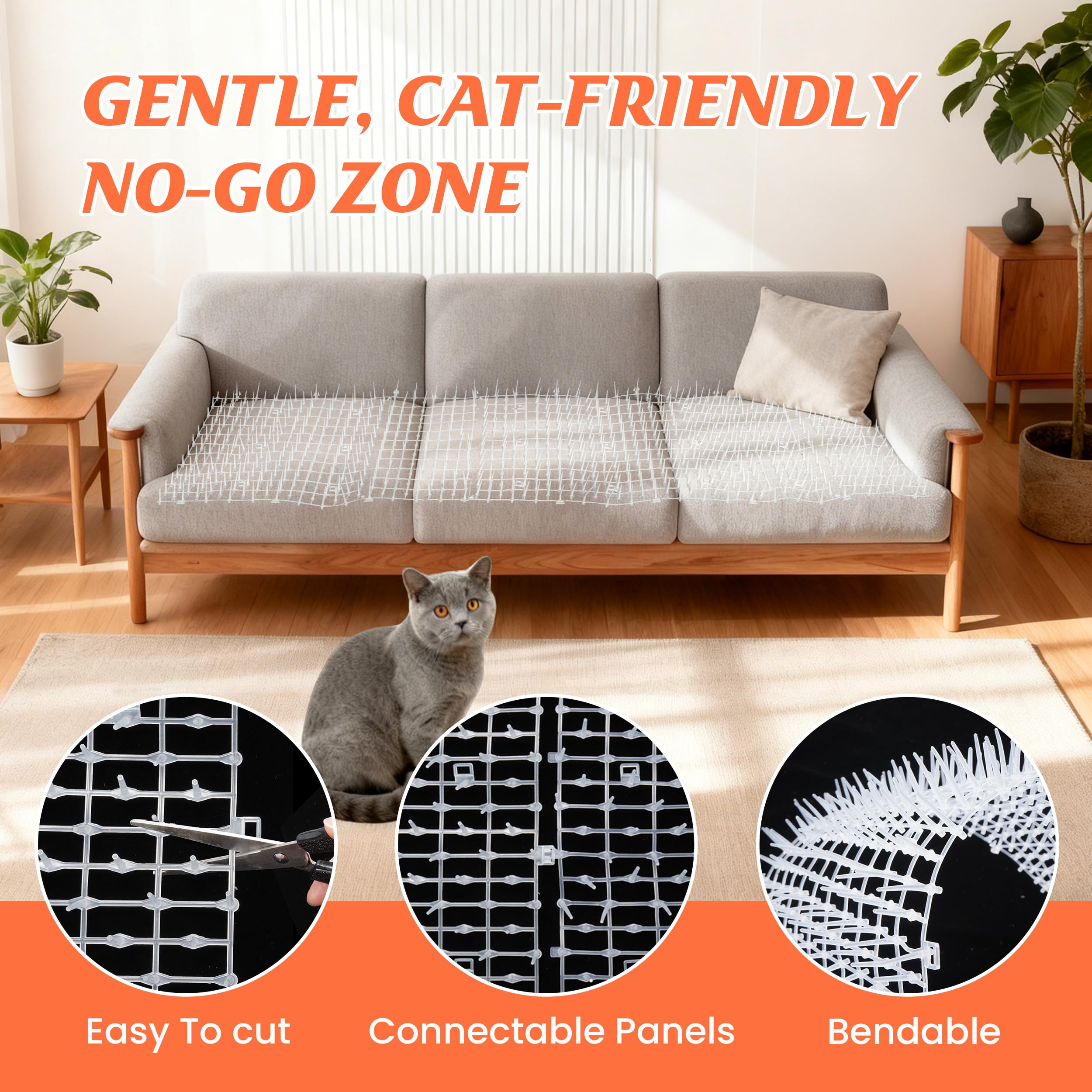 OceanPAX clear-deterrent-strips-sofa stay virtually invisible while protecting your living space.