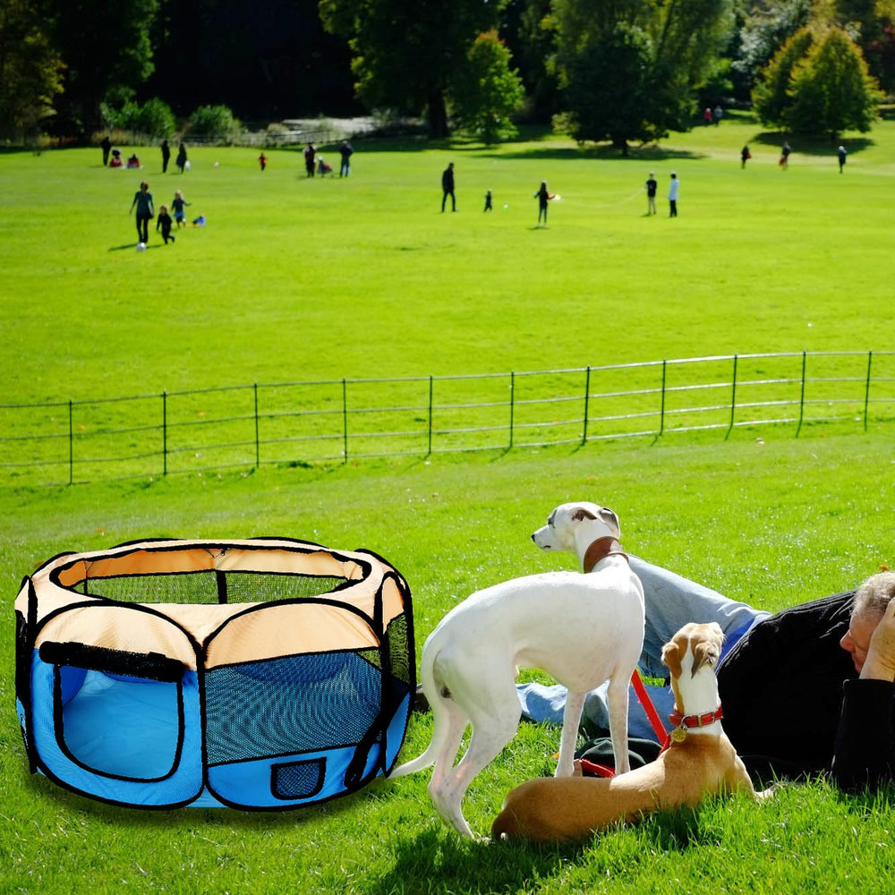 OceeK pet playpen folded design showcases portable use anywhere.