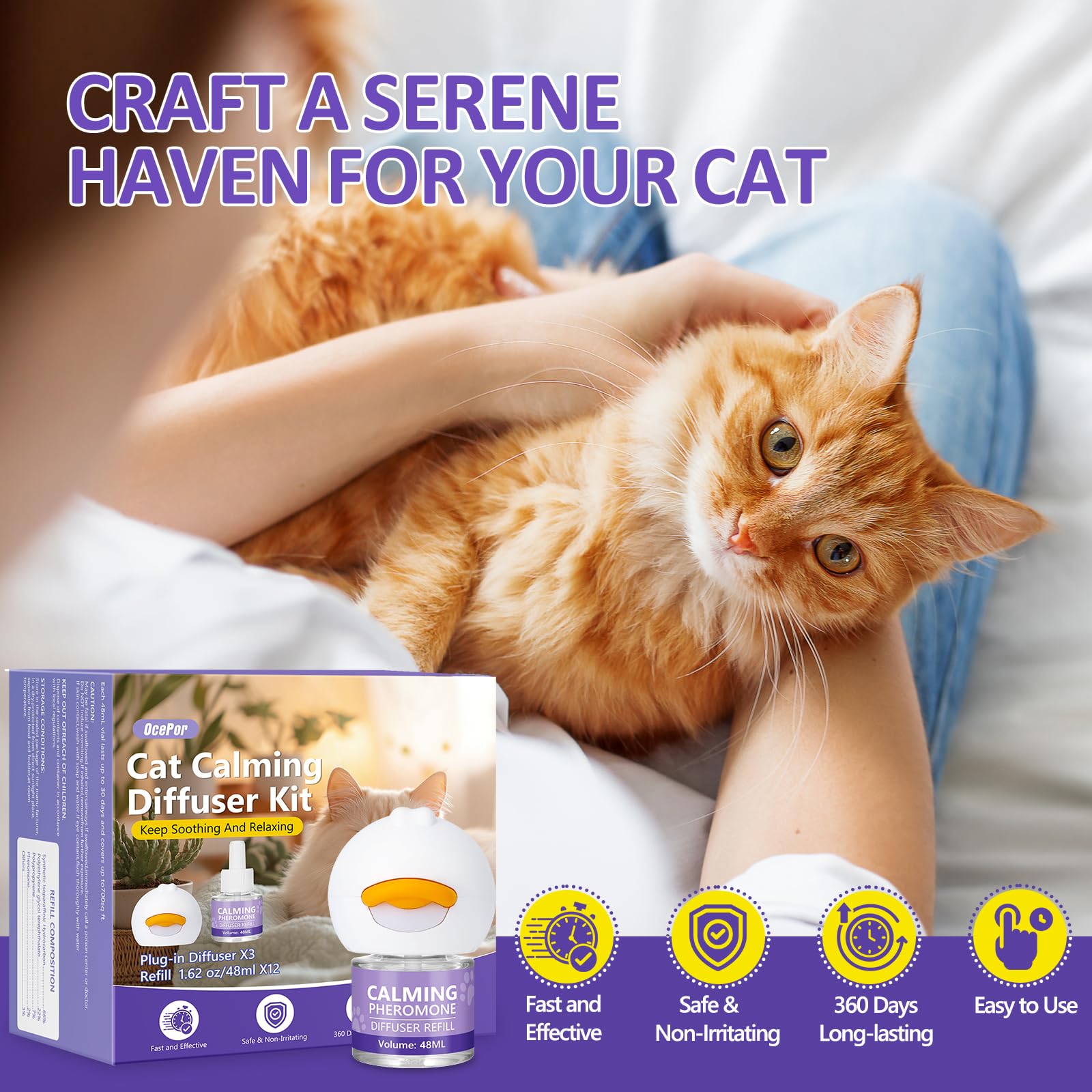 OcePor cat calming diffuser aids new kittens or adopted cats
