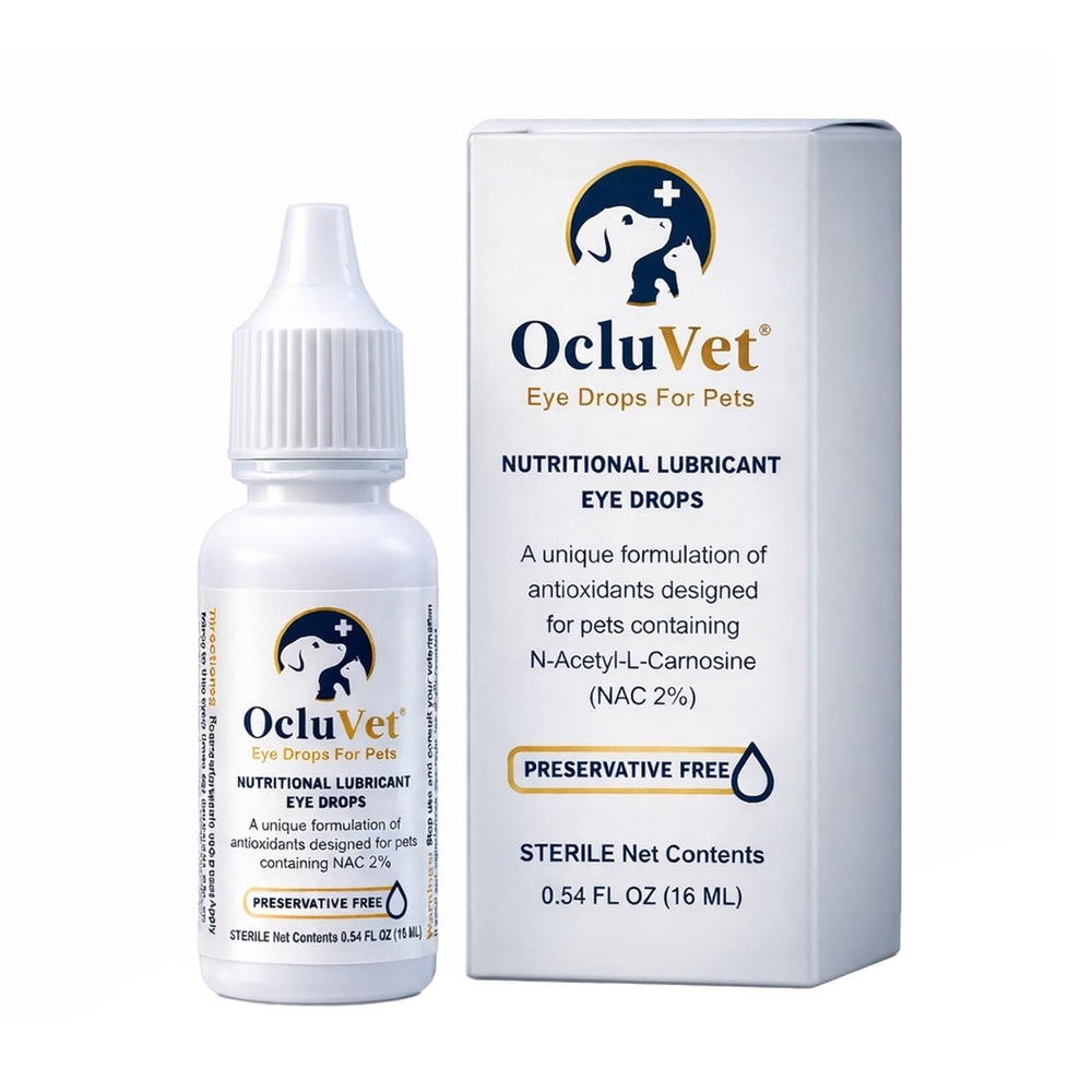 OcluVet Eye Drops bottle close-up for pet eye care and daily comfort.