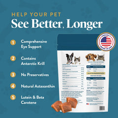 OcluVet Vision Chews on a pet eating scene, for easy routine eye care.