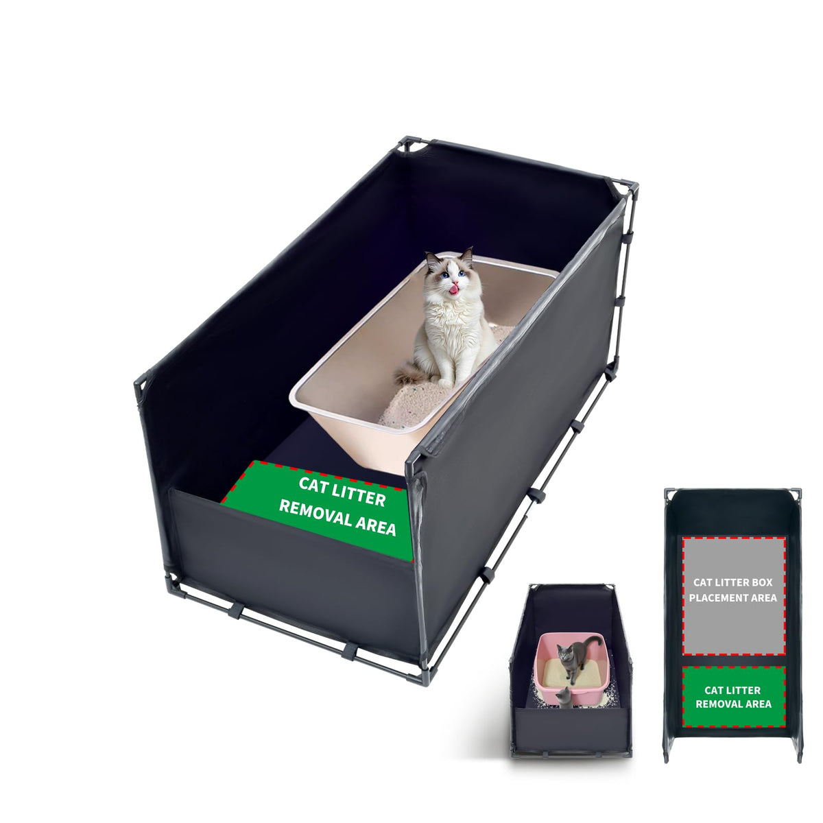 OCMML extra-large litter box enclosure with splash guard keeps litter contained and floors clean.
