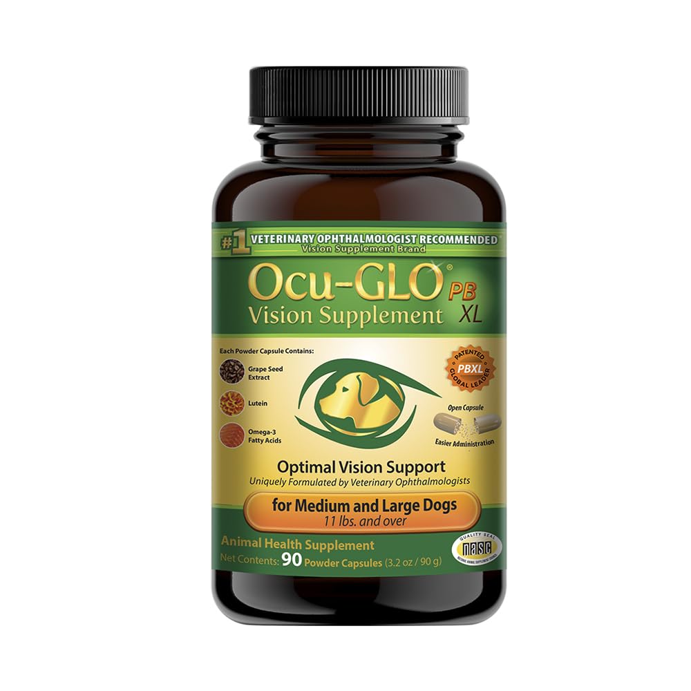 Ocu-GLO PB Vision powder in a tub for easy daily eye support in dogs.