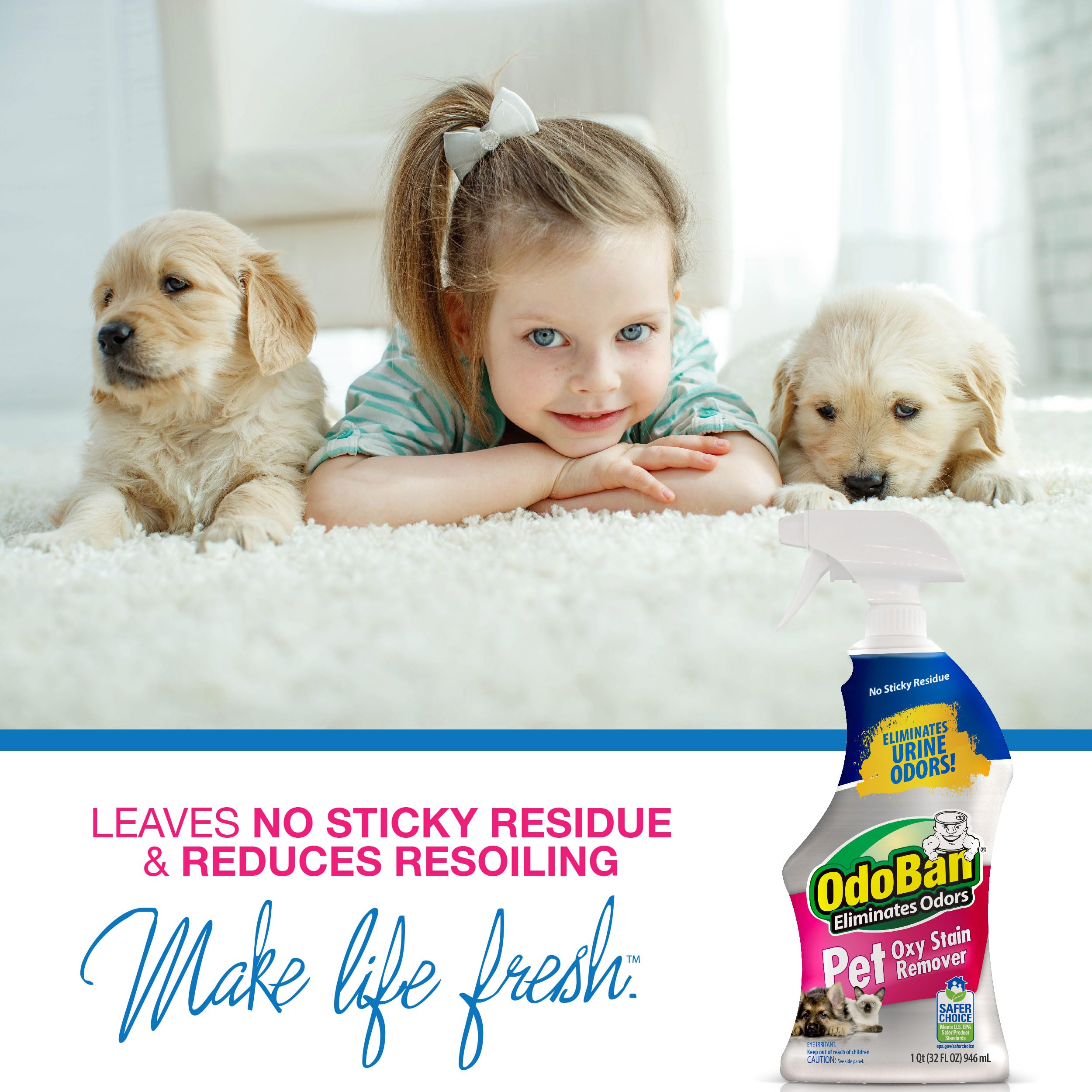 OdoBan Pet Solutions Oxy Stain Remover demonstrates odor neutralization after stain treatment.