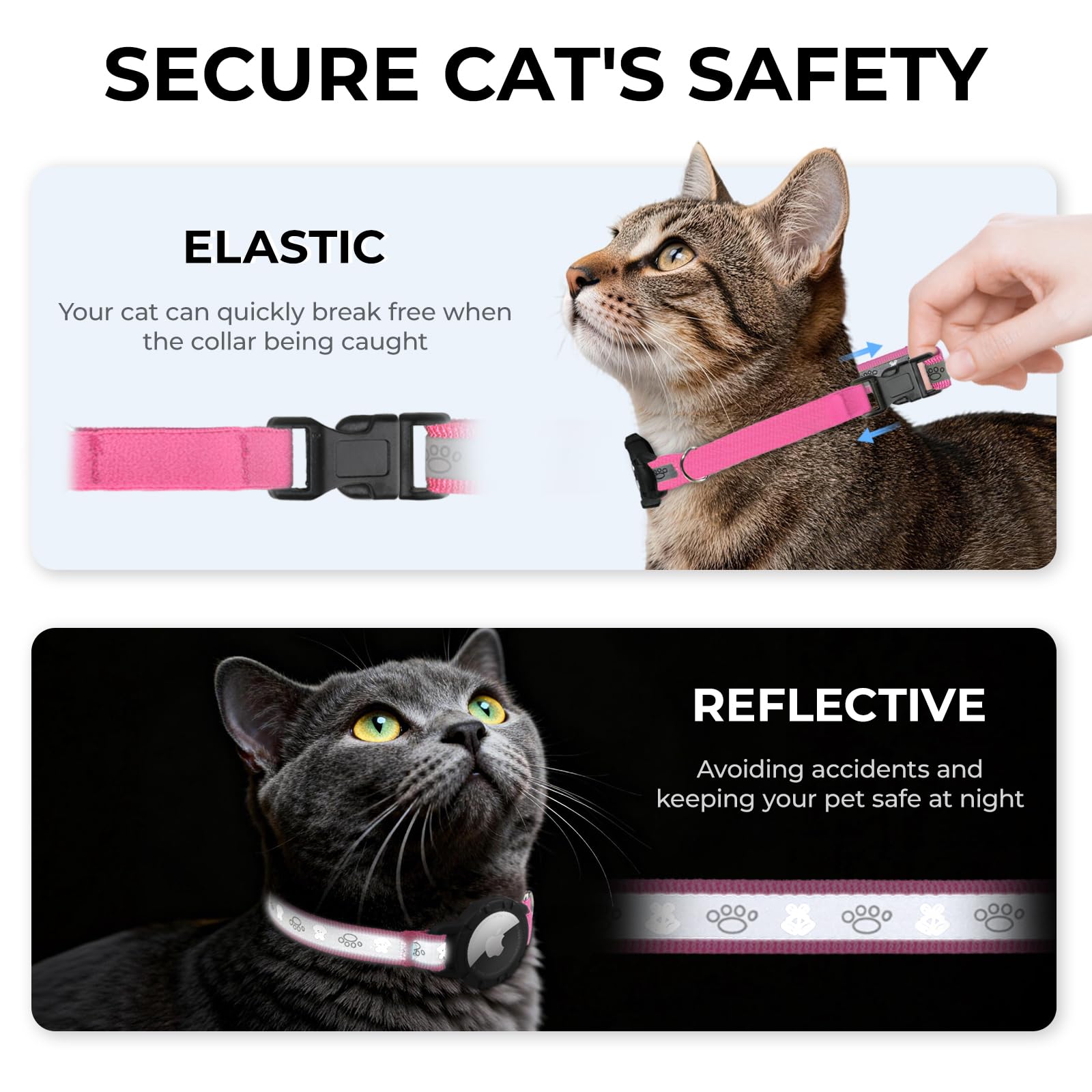 Odokele AirTag collar with reflective strips for better nighttime visibility during walks.