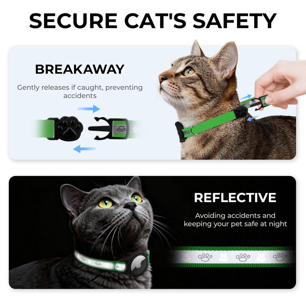 Odokele AirTag cat collar showing reflective strips for night visibility