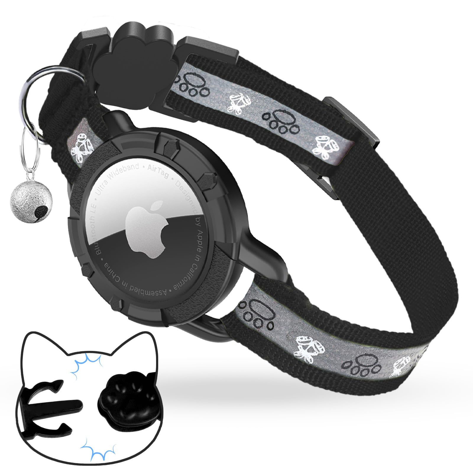 Odokele Breakaway AirTag Collar on a cat, secure wear with quick release.