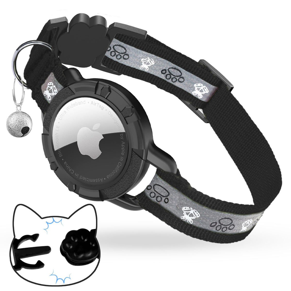 Odokele Breakaway AirTag Collar on a cat, secure wear with quick release.