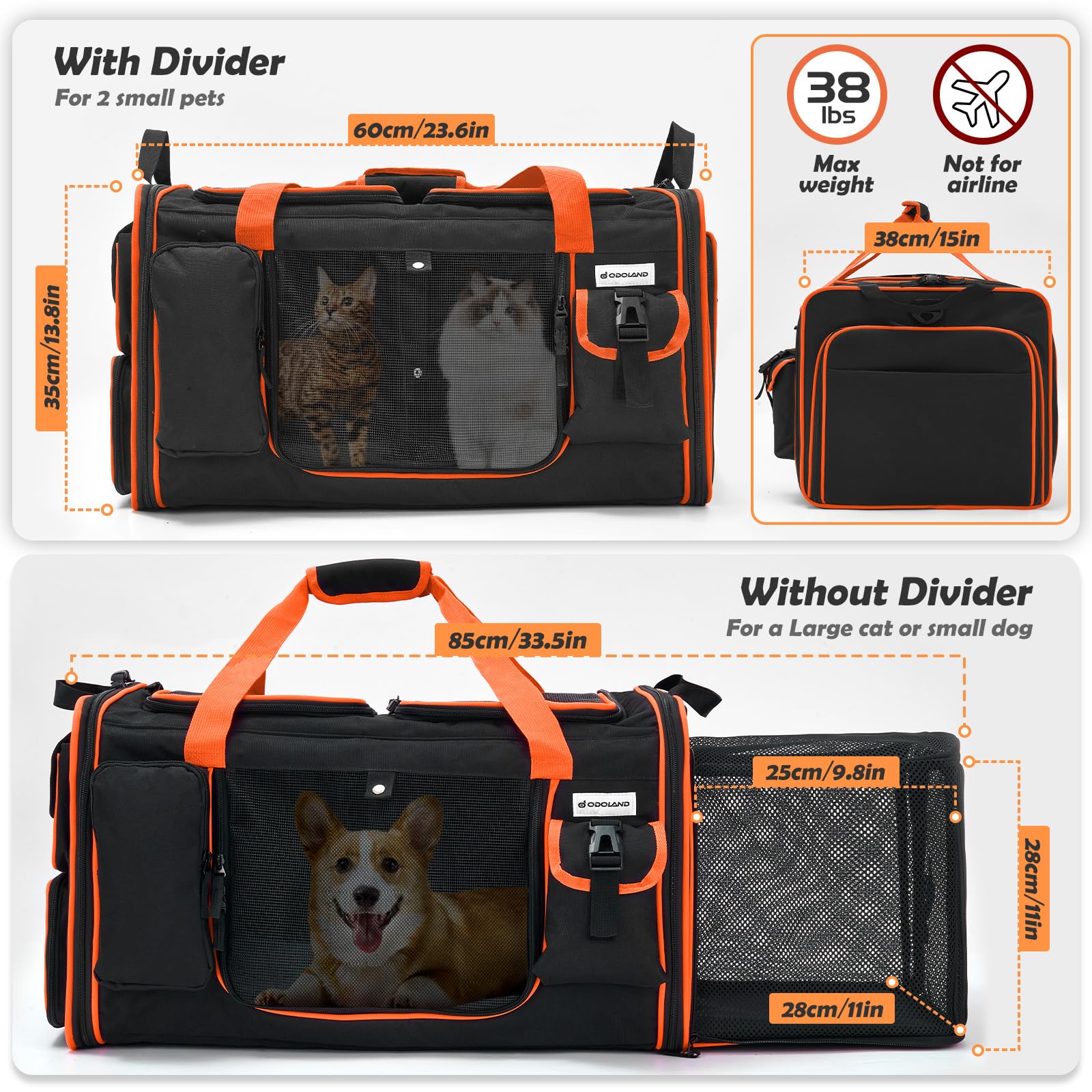 Odoland waterproof Oxford fabric carrier with multiple pockets