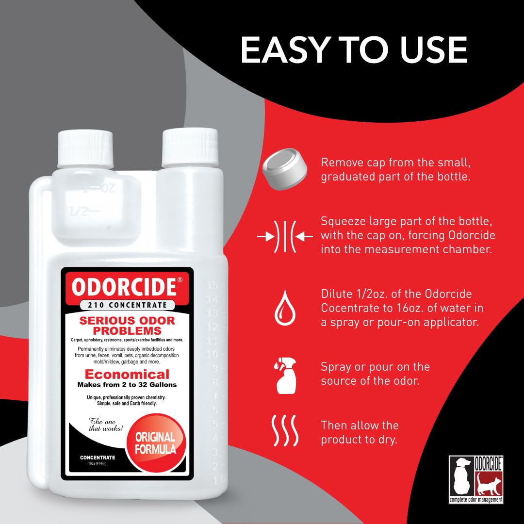 Odorcide 210 dilution into water demonstrates easy setup for large rooms.
