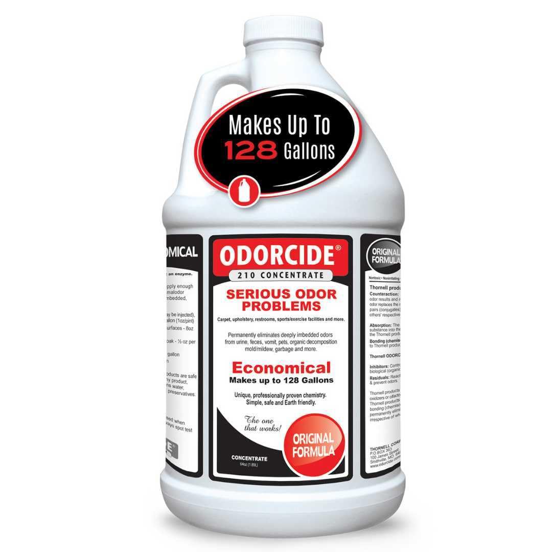 Odorcide 210 Original Scent bottle demonstrates odor neutralization capability.