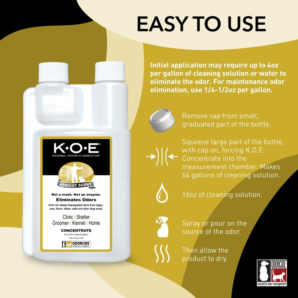 Odorcide K.O.E. apricot sprayer application in kennels for quick odor control