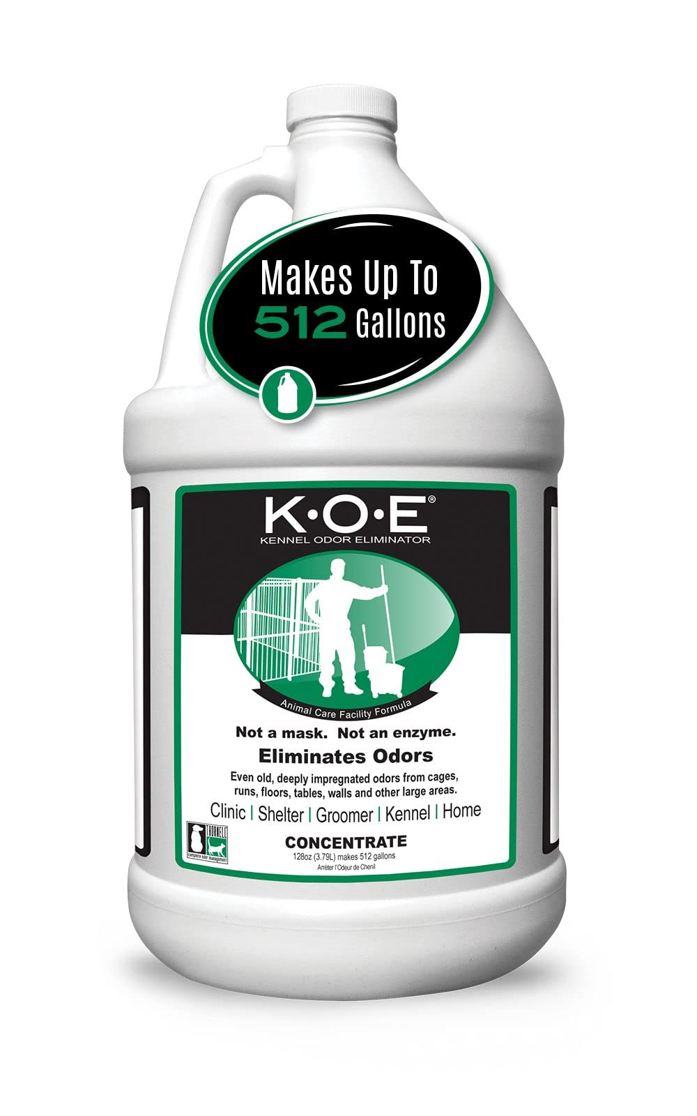 Odorcide KOE bottle pour demonstrates easy application for kennel odors.