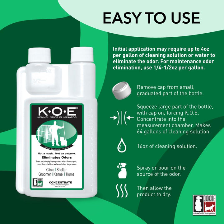 Odorcide K.O.E concentrate-dilution demonstrating flexible odor control for maintenance