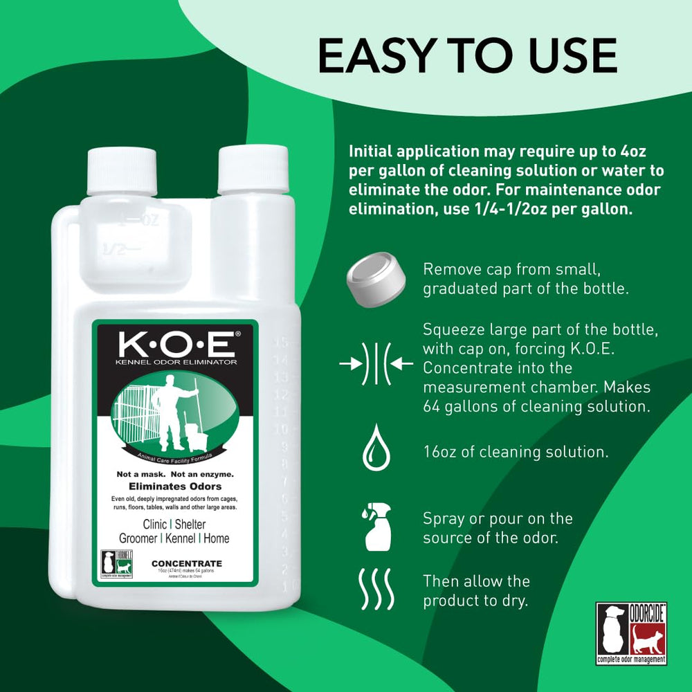 Odorcide K.O.E concentrate-dilution demonstrating flexible odor control for maintenance