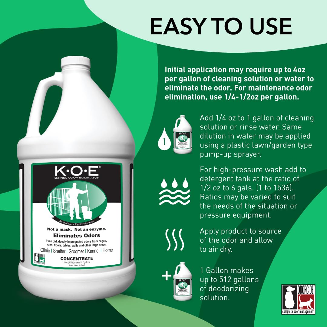 Odorcide KOE dilution guide shows how to mix for effective odor removal.