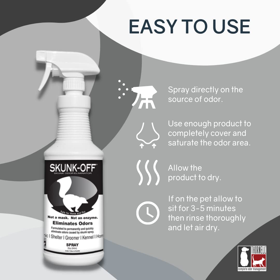 Odorcide Skunk Off applied to a pet to safely neutralize skunk odor