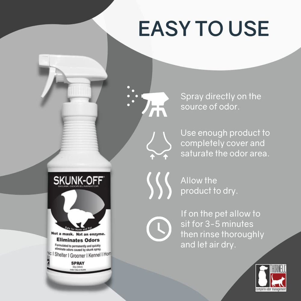 Odorcide Skunk Off applied to a pet to safely neutralize skunk odor