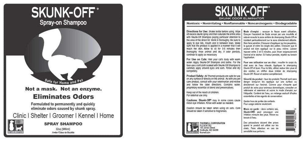 Odorcide Skunk-Off safe for pets and most household surfaces after use.