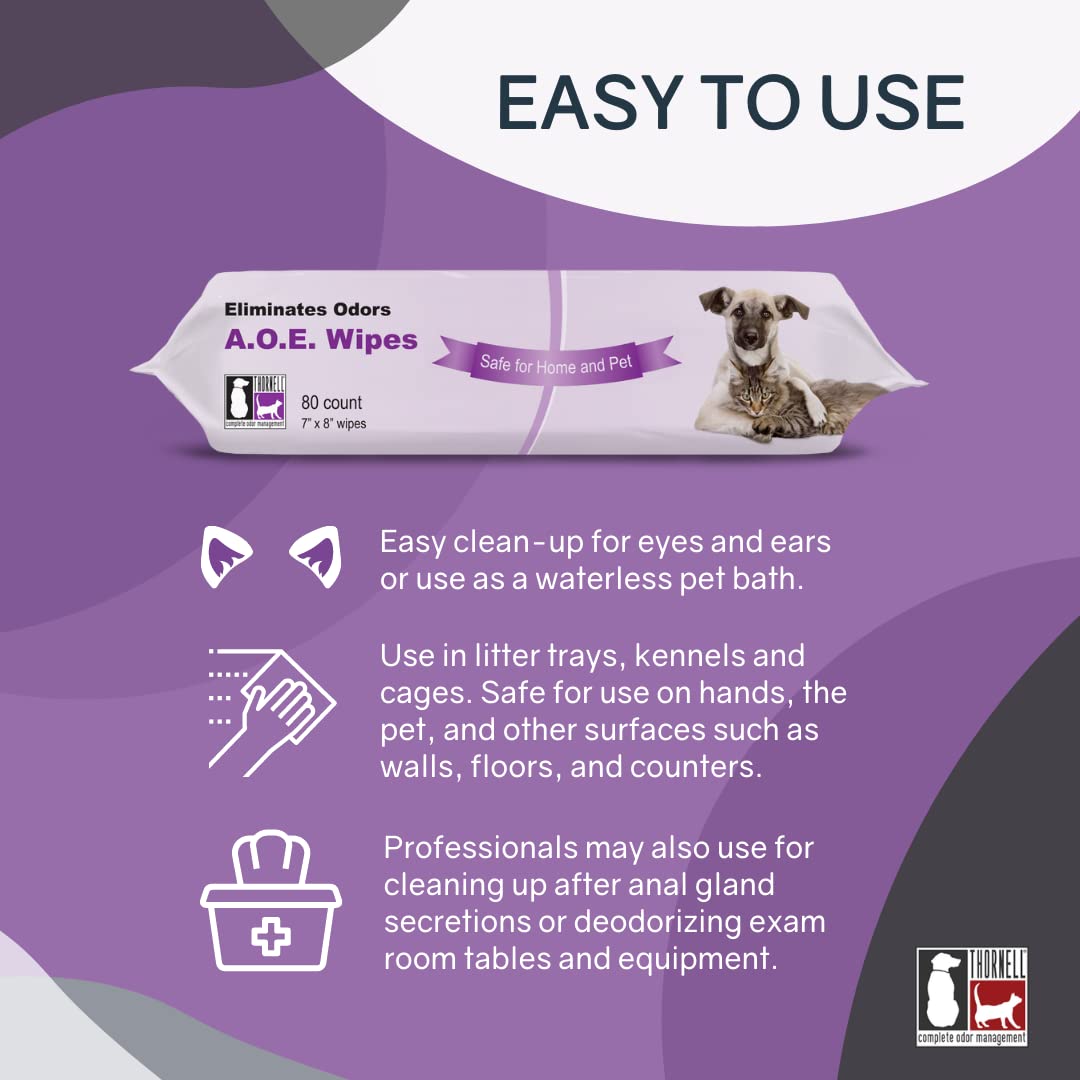Odorcide Thornell wipes applied to a dog for odor removal