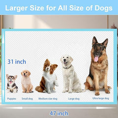Odorless XXXXL Puppy Pads 31x47 in use on floor prevents overflow.