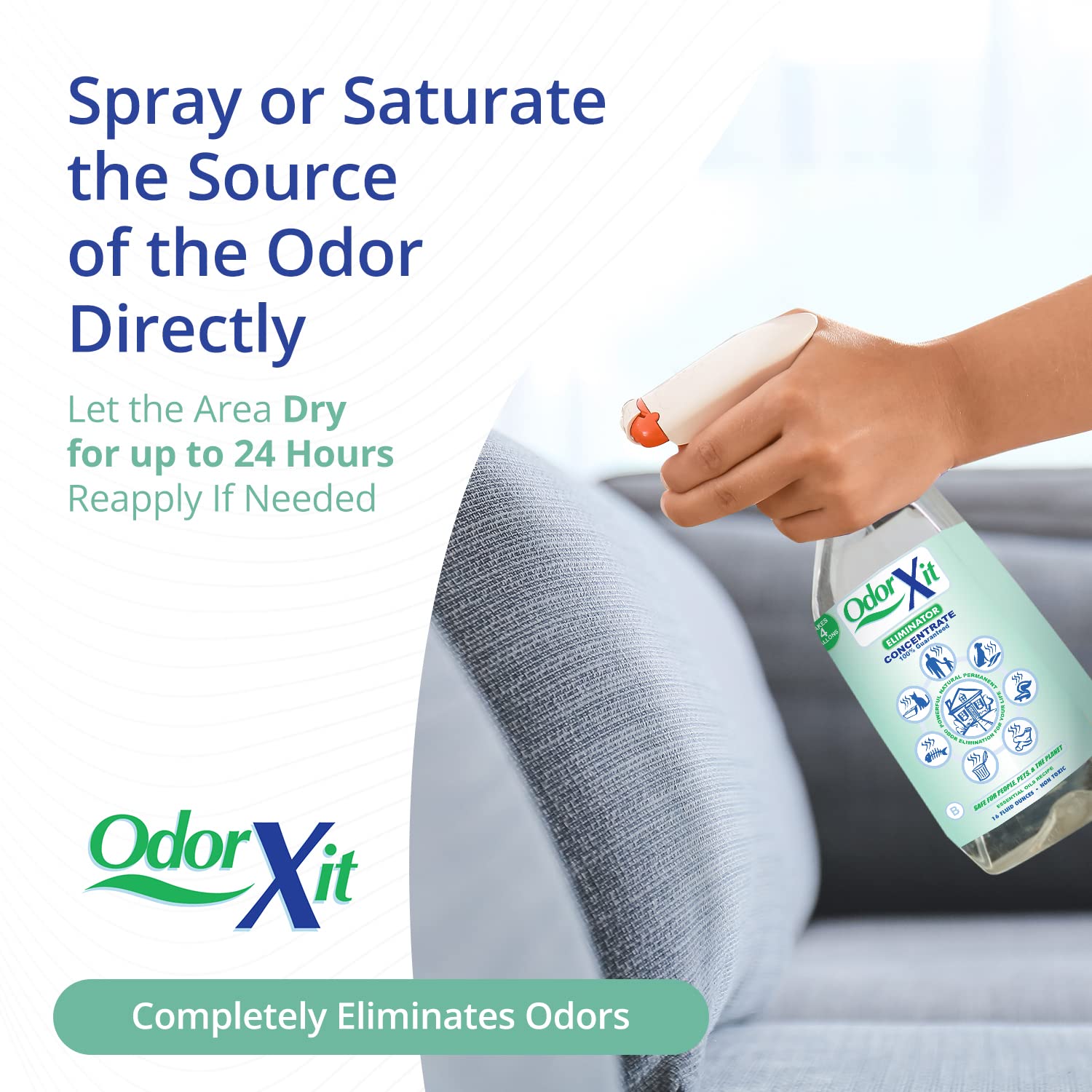 OdorXit dilution setup shows up to four gallons of cleaning solution.