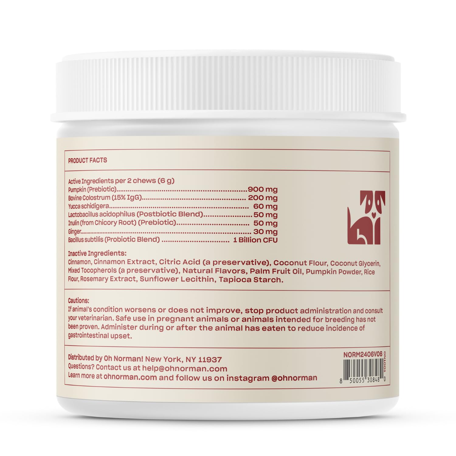 Packaging on shelf for Oh Norman! probiotic chews signaling premium quality.