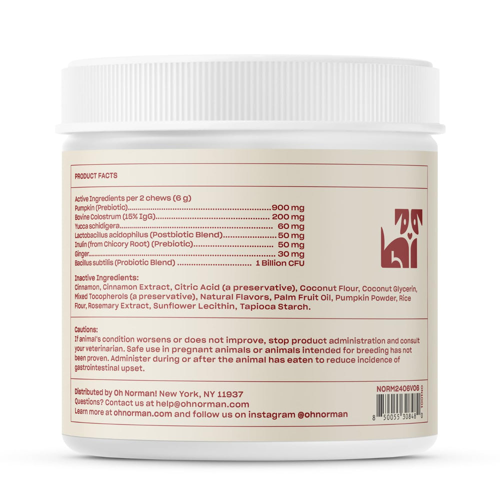 Packaging on shelf for Oh Norman! probiotic chews signaling premium quality.