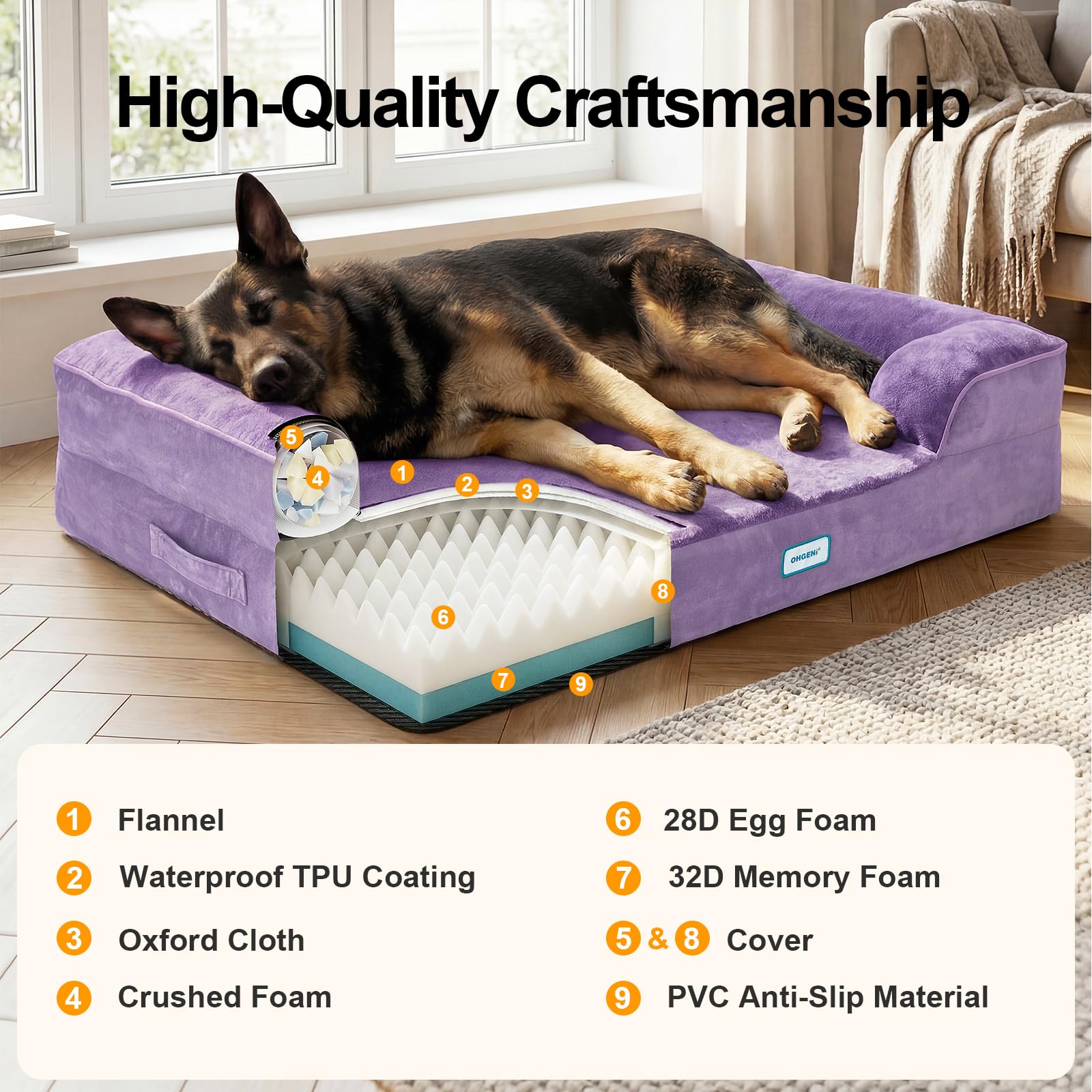 OhGeni 44-inch bed suits extra-large pets indoors or in the car.