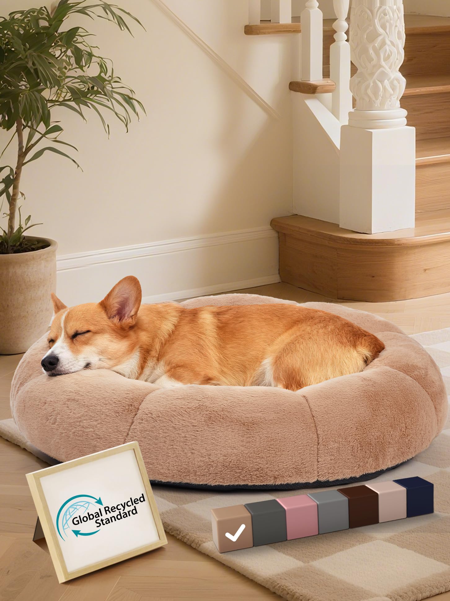 OhGeni Calming Donut Bed cover close-up highlights ultra-soft plush for cozy warmth.