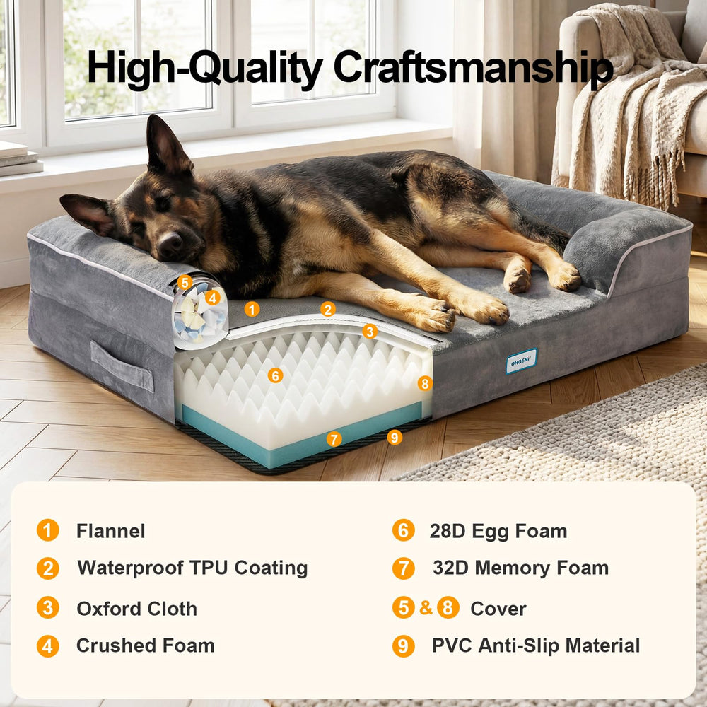 OhGeni dual-layer orthopedic support with memory foam and egg-crate foam cushions joints.