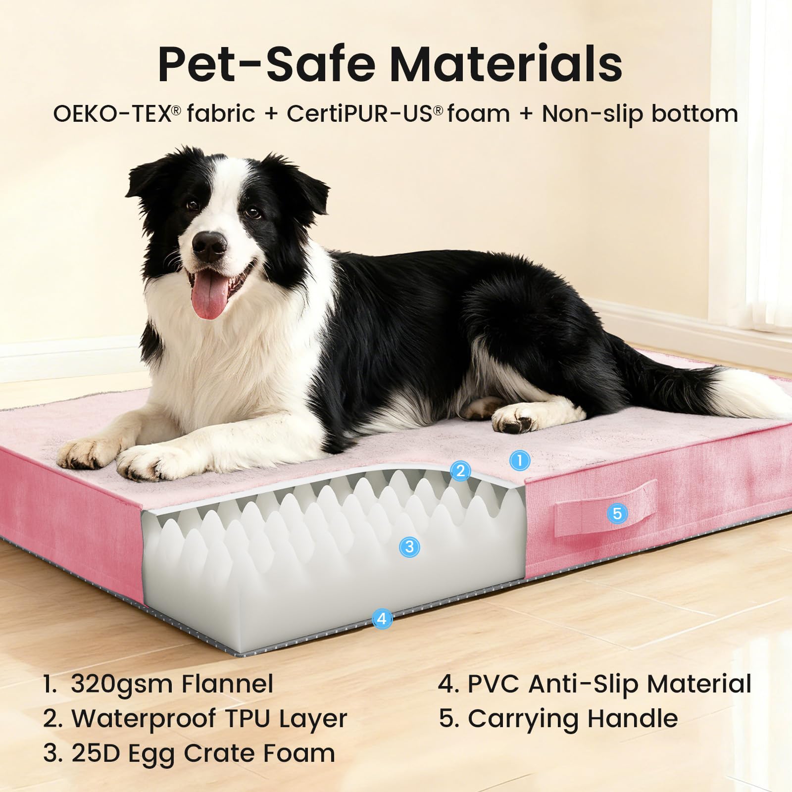 OhGeni full bed overview highlighting key features and dimensions.
