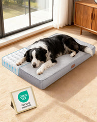 OhGeni orthopedic bed for 35-inch gray dogs with joint-supporting design.