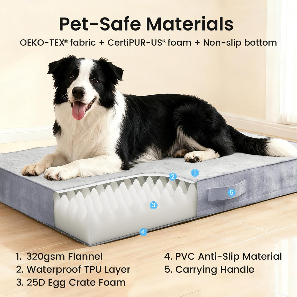 OhGeni orthopedic bed gray fabric combines durability and comfort.
