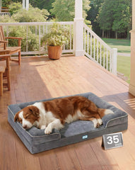 OhGeni orthopedic dog bed with bolster provides secure, cocoon-like rest.