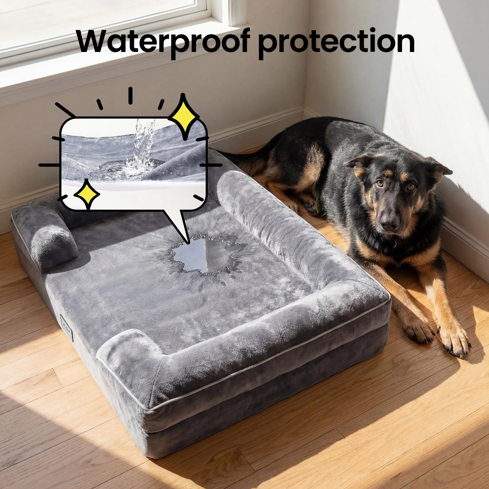 OhGeni Orthopedic Dog Bed Couch large-44-inch size shown for jumbo pets.