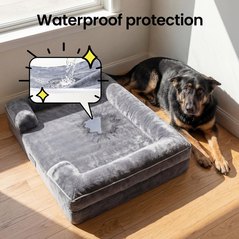 OhGeni Orthopedic Dog Bed Couch large-44-inch size shown for jumbo pets.