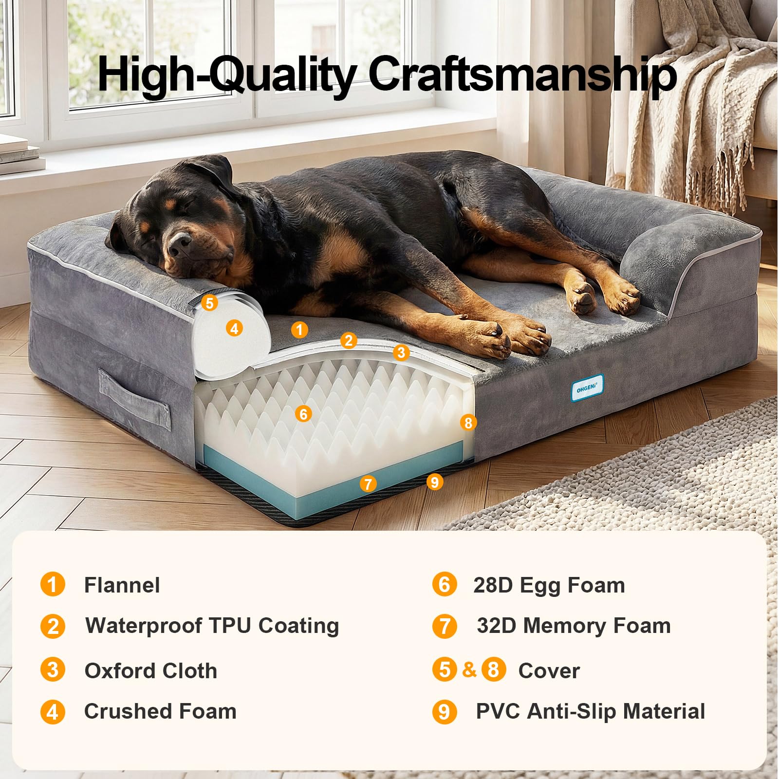 Close-up of OhGeni bed bolster design providing head and neck support.