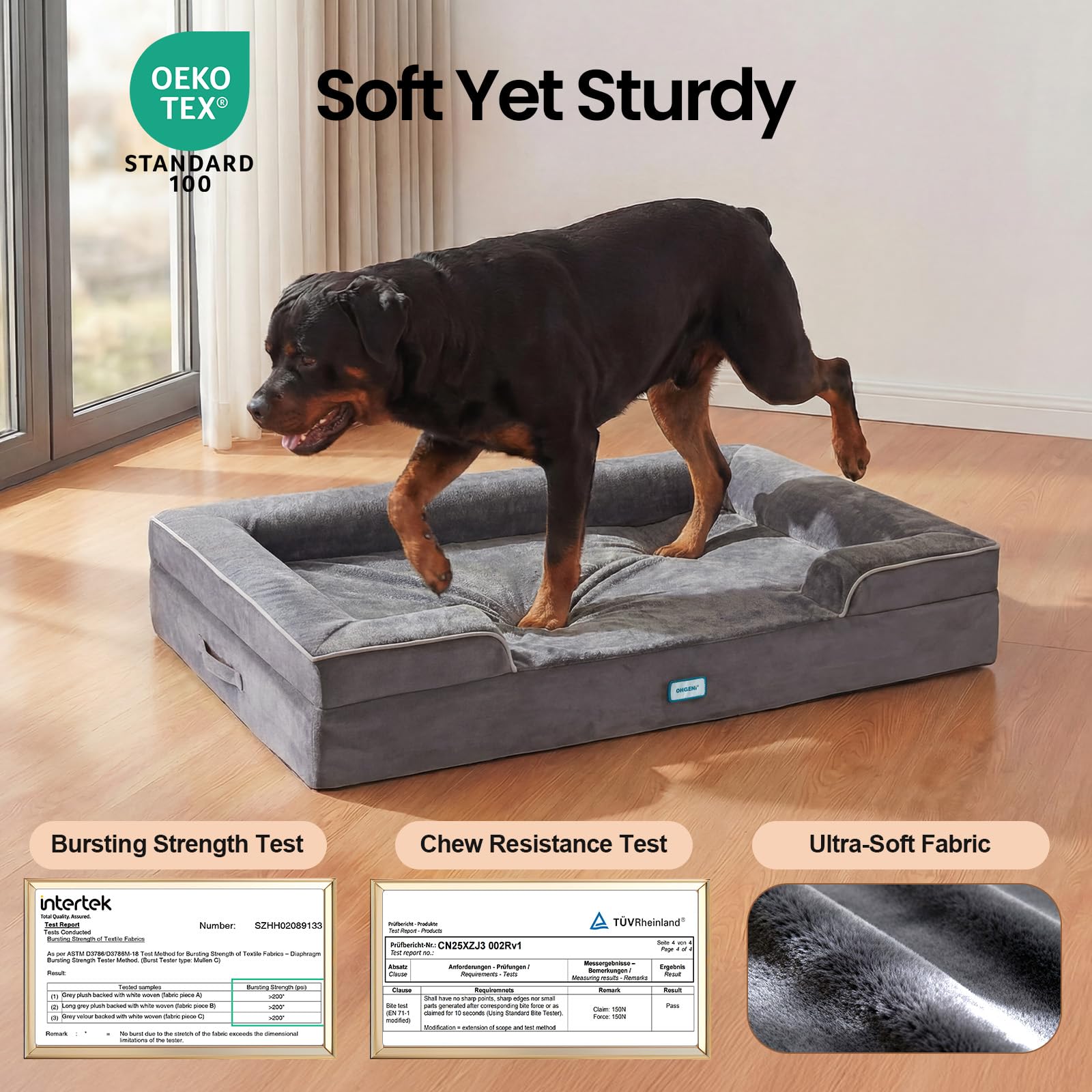 Non-slip bottom on OhGeni bed helps it stay in place on smooth floors.
