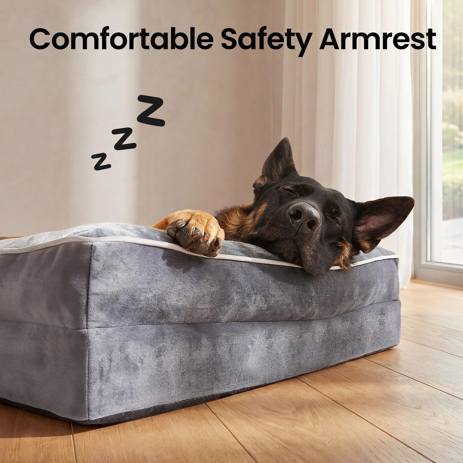 OhGeni Orthopedic Dog Bed Couch waterproof-cover close-up shows easy cleaning.