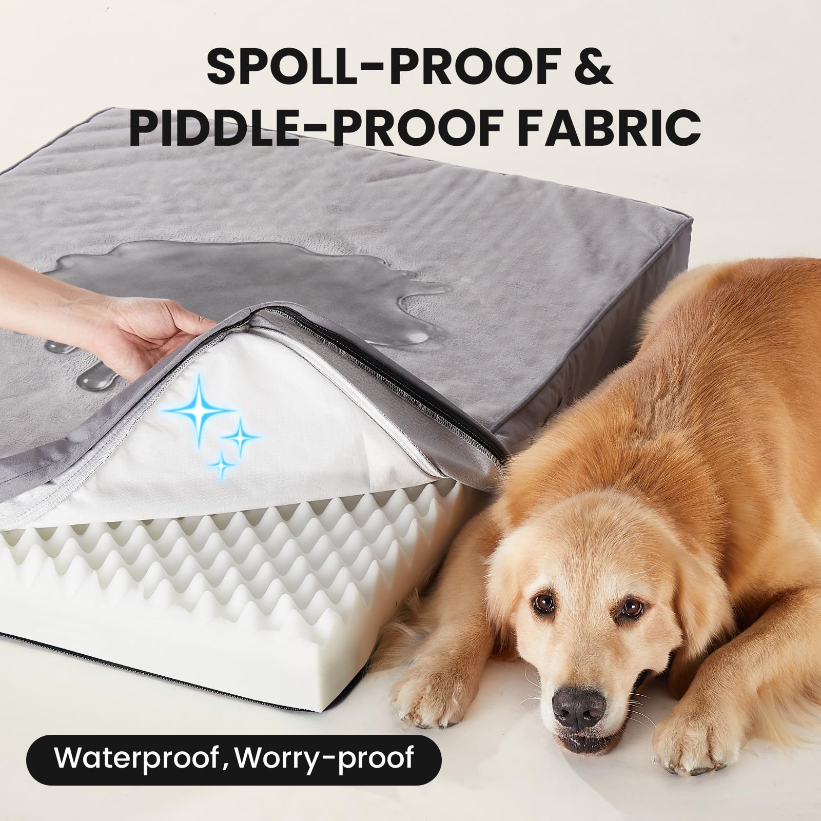 OhGeni orthopedic dog bed with easy-carry handle for quick repositioning.