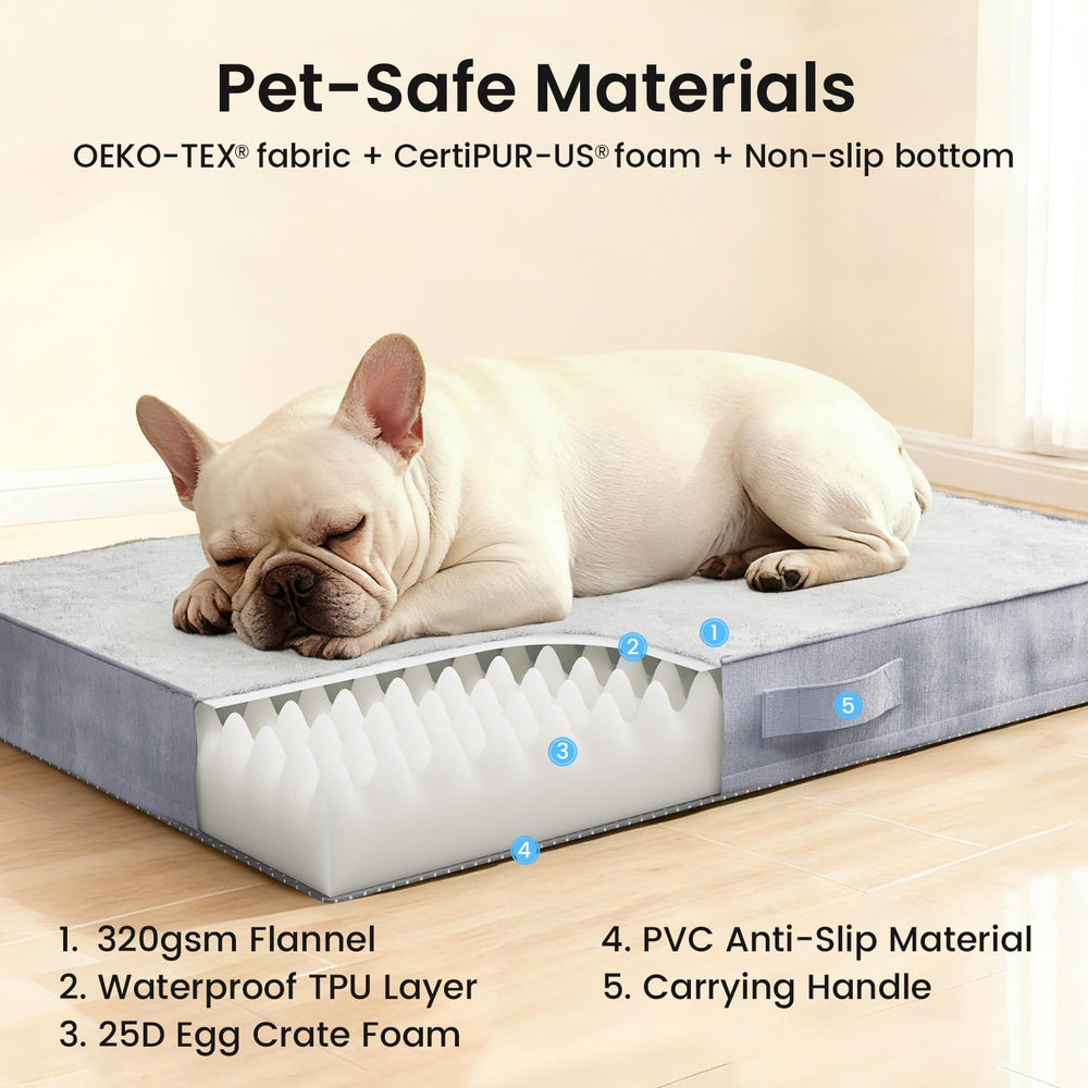 OhGeni bed gray reinforced stitching enhances durability over time.